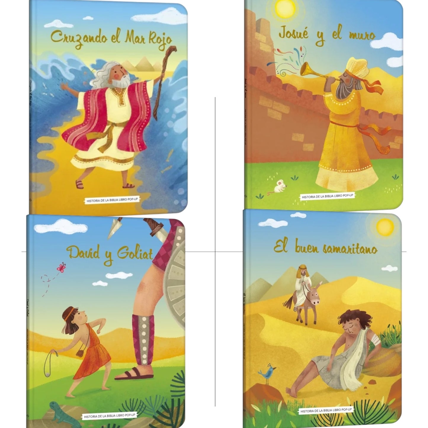 Colección Infantil Historias Bíblicas 3D - Cruzando el Mar Rojo, Josué y el Muro, David y Goliat y el Buen Samaritano