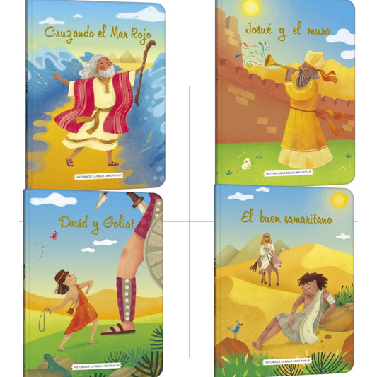 Colección Infantil Historias Bíblicas 3D - Cruzando el Mar Rojo, Josué y el Muro, David y Goliat y el Buen Samaritano